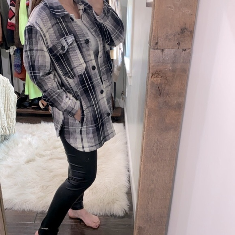 LUCKY BRAND black plaid flannel shacket with pockets size small new with tags